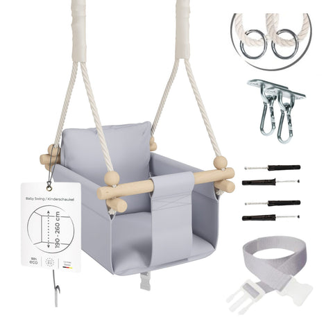 MAMOI® Altalena neonato per bambini, Altalene di legno da interno, Dondolo a porta da casa, Altalena design scandinavo a partire da 1 anno 2/3 anni, Baby swing-0