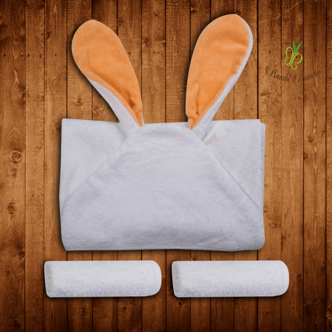 Amber Bunny Kapuzenhandtuch & 2 Waschlappen aus Bambus-Musselin