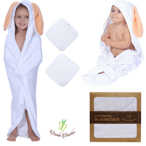 Amber Bunny Kapuzenhandtuch & 2 Waschlappen aus Bambus-Musselin