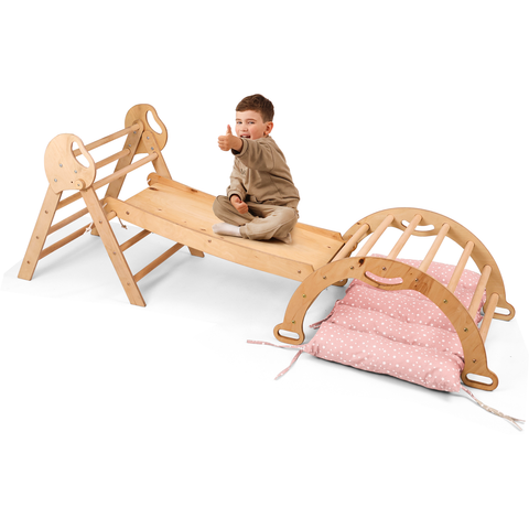 Montessori 4-in-1 climbing triangle for babies: Pikler triangle, climbing arch, slide, and pillow for toddlers (1-3 years)