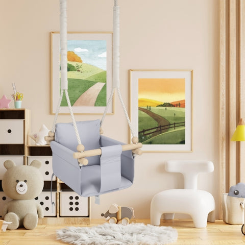 MAMOI® Altalena neonato per bambini, Altalene di legno da interno, Dondolo a porta da casa, Altalena design scandinavo a partire da 1 anno 2/3 anni, Baby swing-2