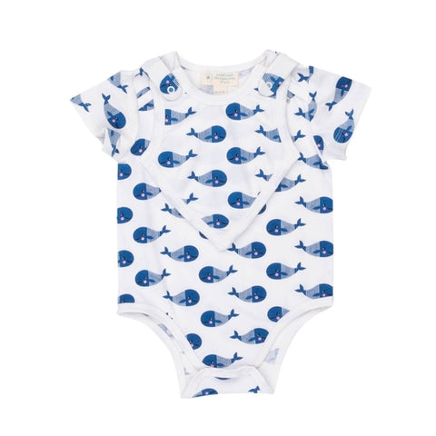 Eleganter Kurzarm-Body + Lätzchen - Blauwal