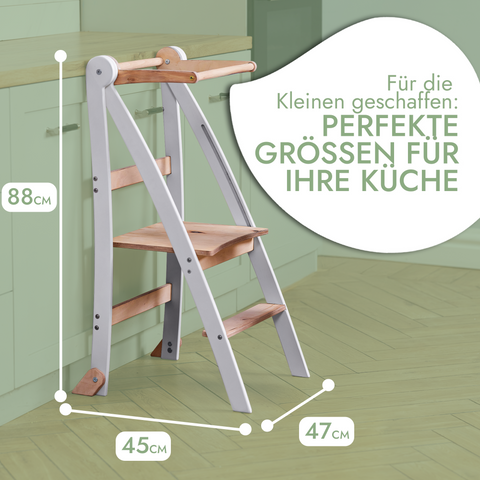 Holz Lernleiter Montessori: Hocker für Kinder - Grau-2