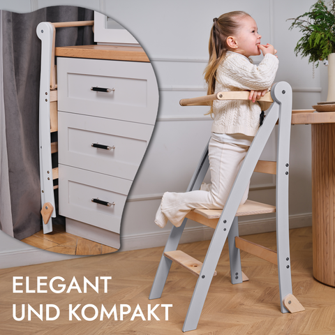 Holz Lernleiter Montessori: Hocker für Kinder - Grau-3
