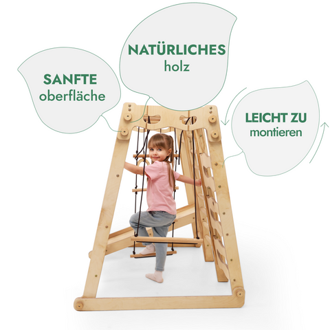 6-in-1 indoor wooden playground for children – swing, slide, rope and stairs