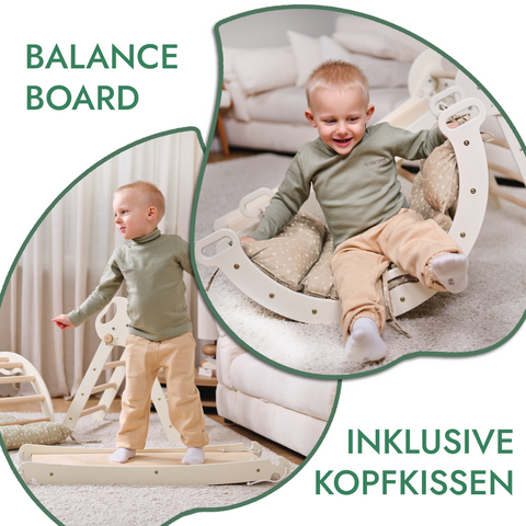 Montessori 4-in-1 climbing triangle for babies: Pikler triangle, climbing arch, slide, and pillow for toddlers (1-3 years)