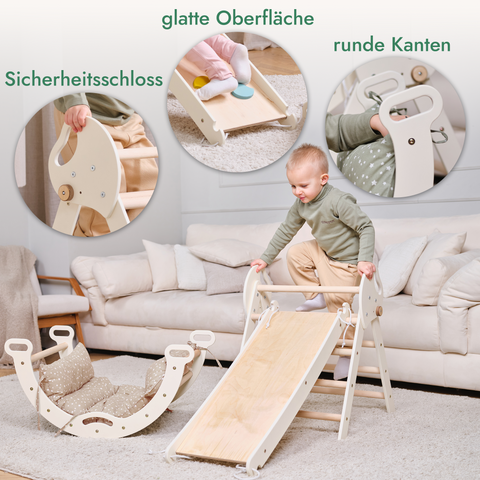Montessori 4-in-1 climbing triangle for babies: Pikler triangle, climbing arch, slide, and pillow for toddlers (1-3 years)
