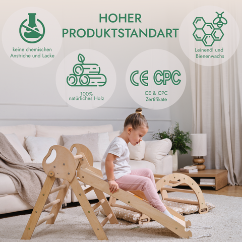 Montessori 4-in-1 climbing triangle for babies: Pikler triangle, climbing arch, slide, and pillow for toddlers (1-3 years)