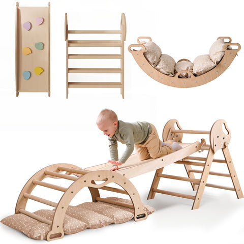 Montessori 4-in-1 climbing triangle for babies: Pikler triangle, climbing arch, slide, and pillow for toddlers (1-3 years)
