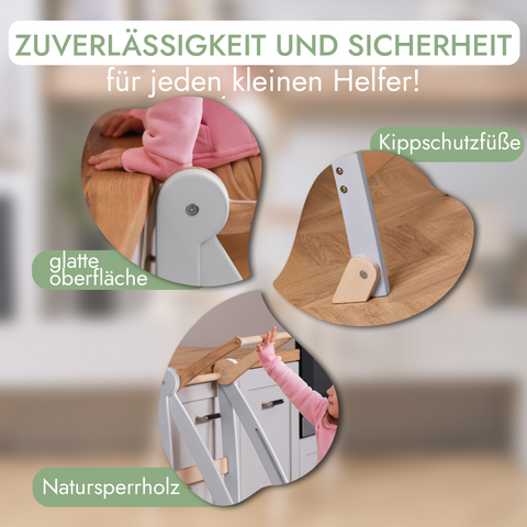 Holz Lernleiter Montessori: Hocker für Kinder - Grau-4