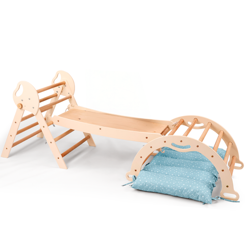 Montessori 4-in-1 climbing triangle for babies: Pikler triangle, climbing arch, slide, and pillow for toddlers (1-3 years)