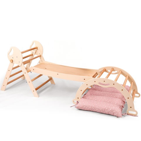 Montessori 4-in-1 climbing triangle for babies: Pikler triangle, climbing arch, slide, and pillow for toddlers (1-3 years)
