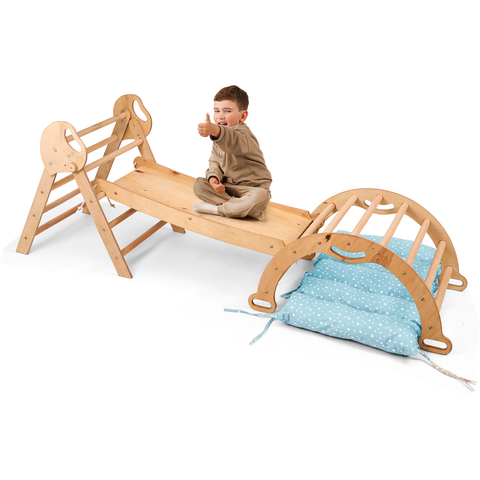 Montessori 4-in-1 climbing triangle for babies: Pikler triangle, climbing arch, slide, and pillow for toddlers (1-3 years)