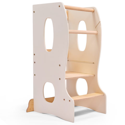 Montessori Lernturm in zartem Elfenbein – helles, freundliches Design aus hochwertigem Holz für kleine Entdecker