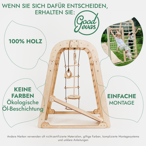 6-in-1 indoor playground for children: climbing frame with climbing net, slide, gymnastic rings, hanging ladder and disc swing – beige