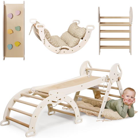 Montessori 4-in-1 climbing triangle for babies: Pikler triangle, climbing arch, slide, and pillow for toddlers (1-3 years)