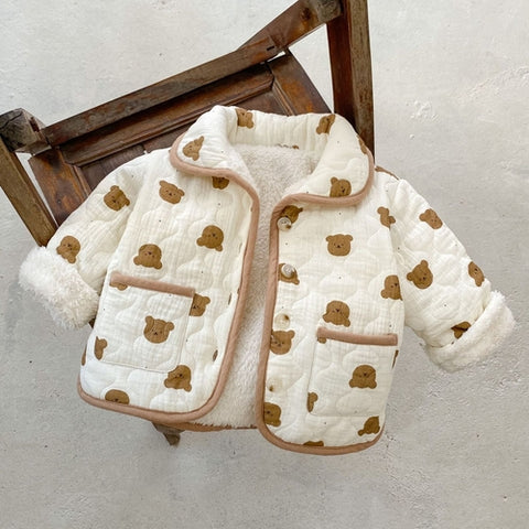 Warmer gesteppter Baumwollmantel mit Bärenmotiv für Baby