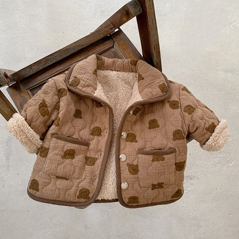 Warmer gesteppter Baumwollmantel mit Bärenmotiv für Baby