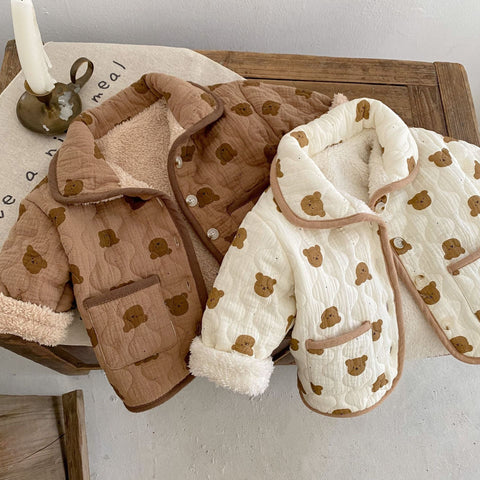 Warmer gesteppter Baumwollmantel mit Bärenmotiv für Baby