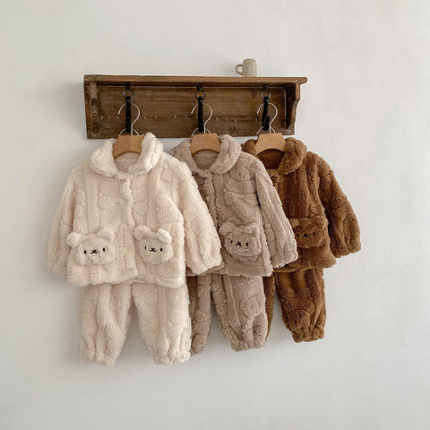 Baby Little Bear Plüsch Strickjacke Combo mit lange Hosen Winter