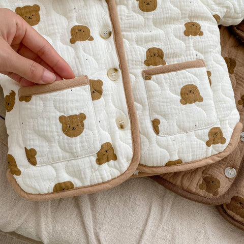 Warmer gesteppter Baumwollmantel mit Bärenmotiv für Baby