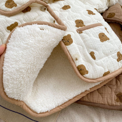 Warmer gesteppter Baumwollmantel mit Bärenmotiv für Baby