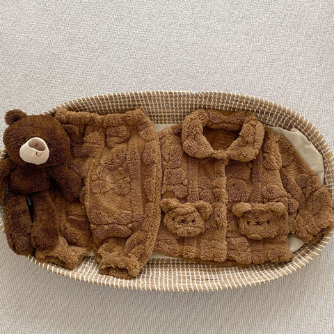 Baby Little Bear Plüsch Strickjacke Combo mit lange Hosen Winter