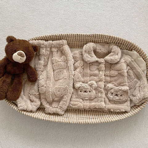 Baby Little Bear Plüsch Strickjacke Combo mit lange Hosen Winter