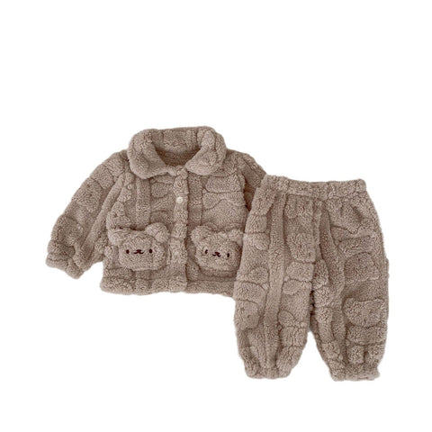 Baby Little Bear Plüsch Strickjacke Combo mit lange Hosen Winter