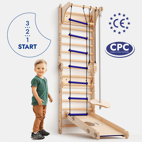 Apollo Schwedische Wand / Kletterleiter fรผr kleine Astronauten + Mondschaukel-Set + Rutschbrett-4
