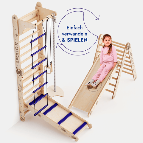 Apollo Schwedische Wand / Kletterleiter fรผr kleine Astronauten + Mondschaukel-Set + Rutschbrett-2