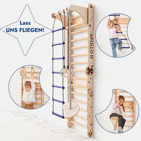 Apollo Schwedische Wand / Kletterleiter fรผr kleine Astronauten + Mondschaukel-Set + Rutschbrett-3