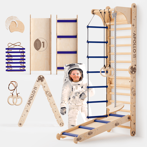 Apollo Schwedische Wand / Kletterleiter fรผr kleine Astronauten + Mondschaukel-Set + Rutschbrett-0