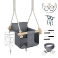 MAMOI® Wooden baby swing seat for toddlers Grey, Indoor toddler swings chair from birth, Kids baby bouncer for garden, Child rocker swing set from 8 months-0