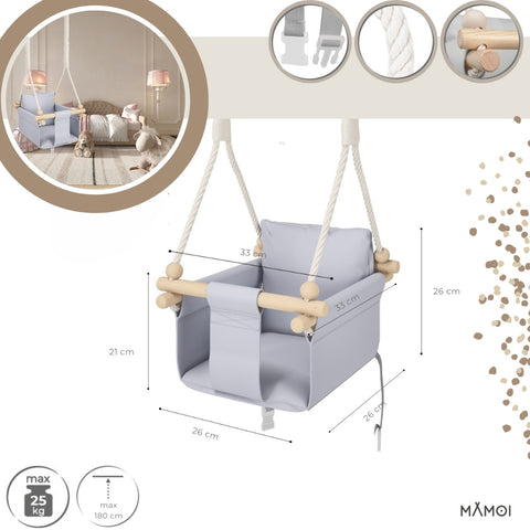 MAMOI® Altalena neonato per bambini, Altalene di legno da interno, Dondolo a porta da casa, Altalena design scandinavo a partire da 1 anno 2/3 anni, Baby swing-1