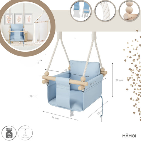 MAMOI® Drewniana huśtawka dla dzieci + PAS BEZPIECZEŃSTWA | Regulacja wysokości 190-260cm | Huśtawka do domu Huśtawka dziecięca | Wewnętrzna huśtawka dla dzieci | CE | 100% ECO | Wyprodukowano w UE-1