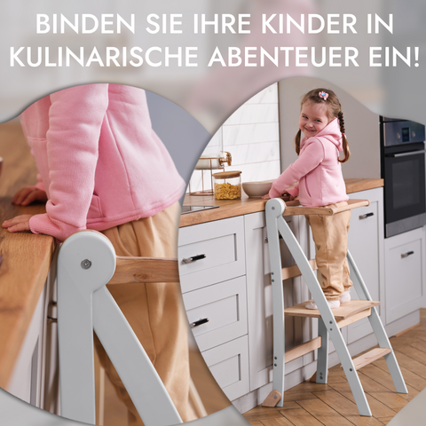 Holz Lernleiter Montessori: Hocker für Kinder - Grau-1
