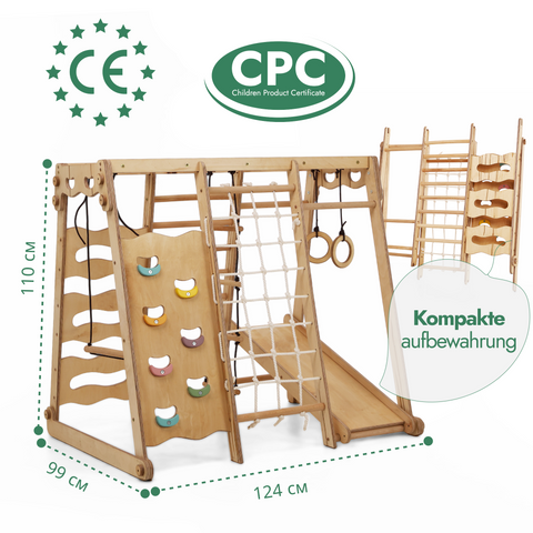 6-in-1 indoor wooden playground for children – swing, slide, rope and stairs