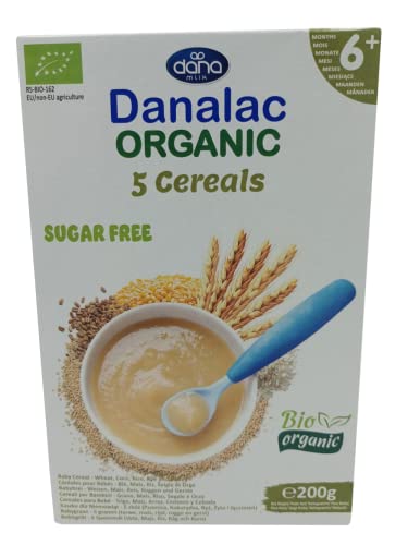 Danalac Organic Baby Cereal (Five Cereals) 200 Gram Porridge Sugar Free 6 Months Plus | Wheat, Corn, Rice, Rye, Barley (Pack of 3)-1