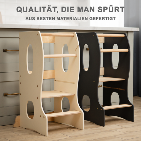 Detailaufnahme des Montessori Lernturms aus hochwertigem, nachhaltigem Holz.