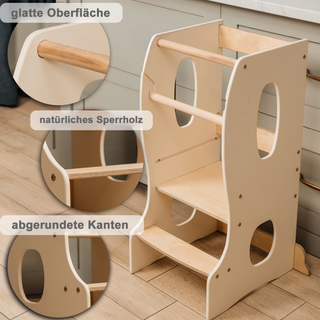 Stabiler Montessori Lernturm: Mitwachsender Kinderstuhl aus Holz – Bild 4
