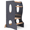 Montessori Lernturm in edlem Graphit – modernes Design aus massivem Holz, sicher und stilvoll für Küche und Kinderzimmer