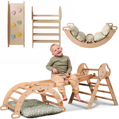 Montessori 4-in-1 climbing triangle for babies: Pikler triangle, climbing arch, slide, and pillow for toddlers (1-3 years)