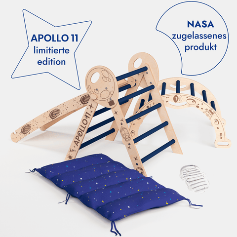 Apollo 4-in-1 climbing set: Pikler triangle, climbing arch, slide board and pillow for little toddler astronauts