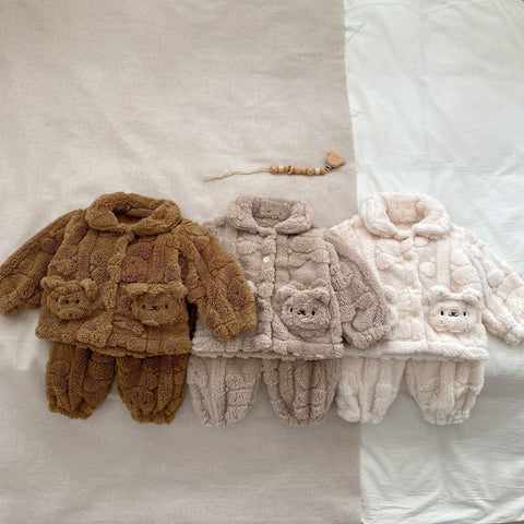 Baby Little Bear Plüsch Strickjacke Combo mit lange Hosen Winter