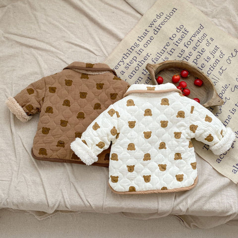 Warmer gesteppter Baumwollmantel mit Bärenmotiv für Baby