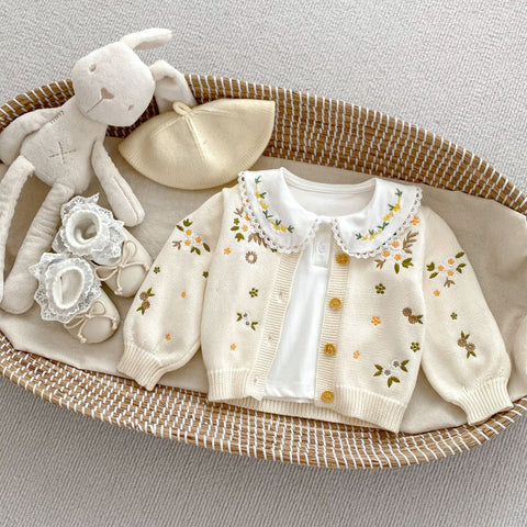 Herbst Baby - Kinder Sweater Komfortable Blumen Stickerei