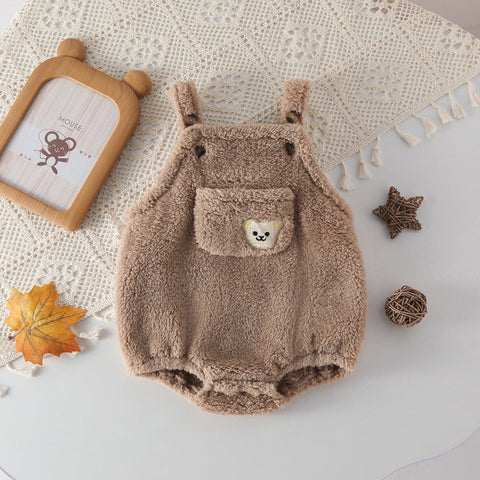 Einfarbiger Babykleid mit Cartoon Bär Muster aus Baumwolle