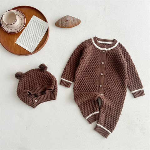 Baby Spielanzug Overall mit Kapuze - Teddy
