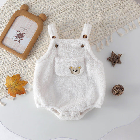 Einfarbiger Babykleid mit Cartoon Bär Muster aus Baumwolle